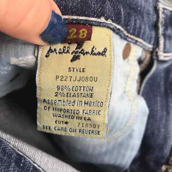 7 For All Mankind Crop Dojo Jean Womens 28 Blue Denim Straight Leg Stretch - Picture 6 of 12